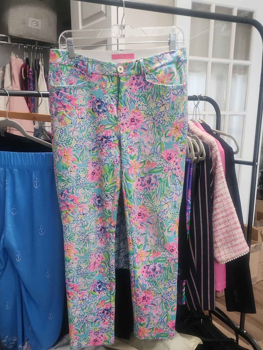LP Sz4 W Kelly High-waisted Floral Print Women's Knit Pant - Pastel Multi